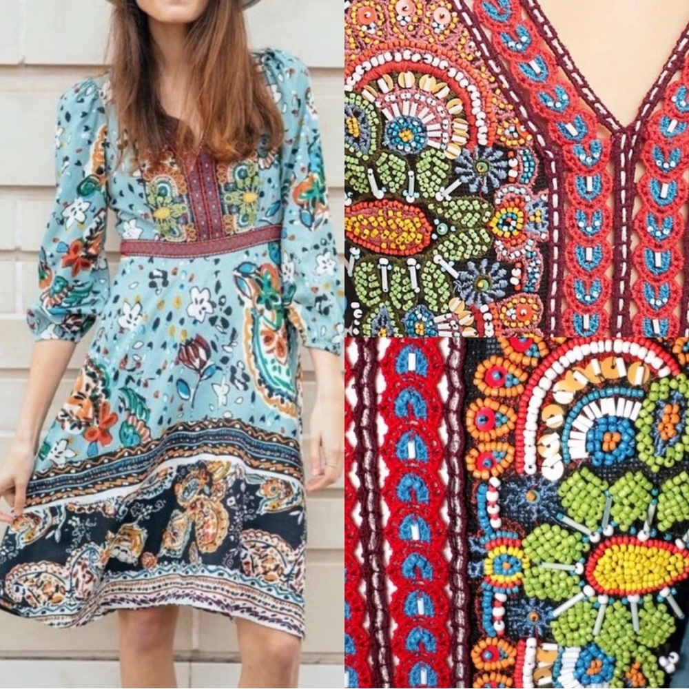 Anthropologie Bohemian Akemi + Kin Floral Embroidered Women Dress in 2 like new - Picture 8 of 9
